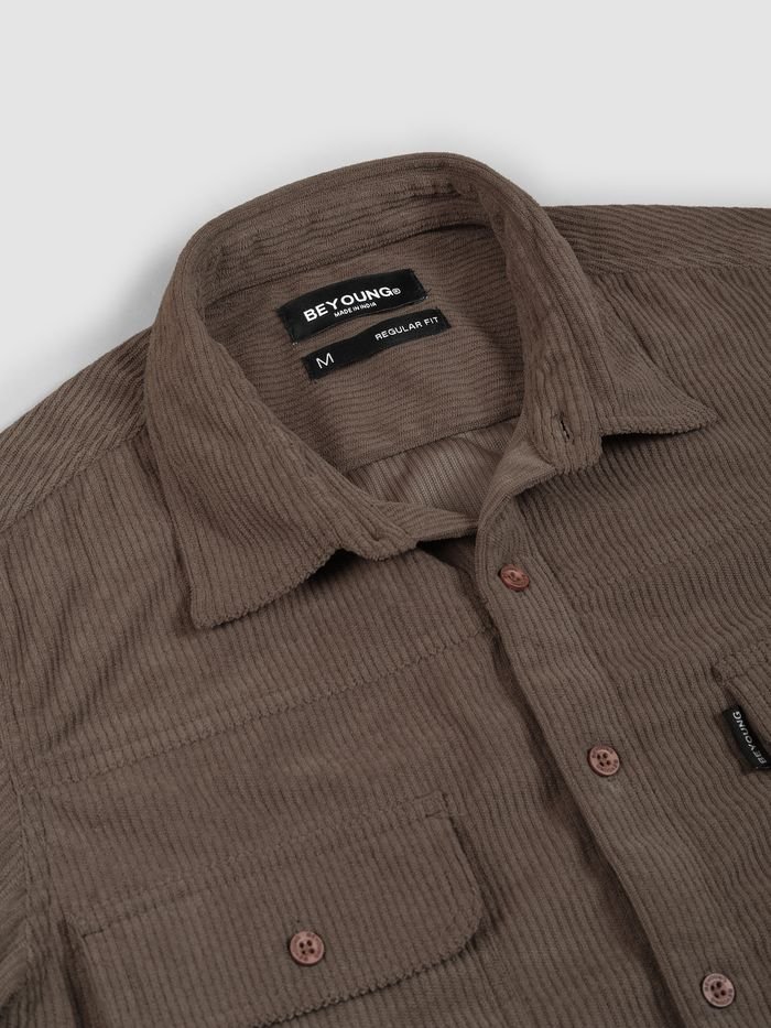 Charcoal Brown Dual Pocket Corduroy Shirt - Image 2