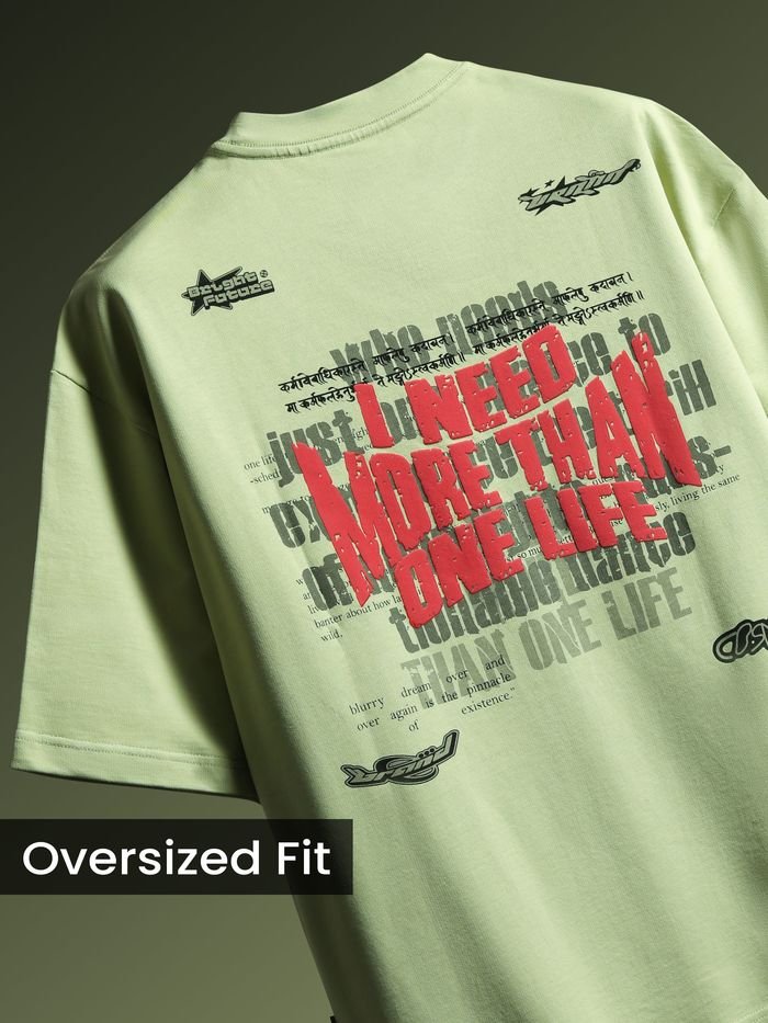 Pista Green Distressed Typo Puff Print Oversized T-Shirt