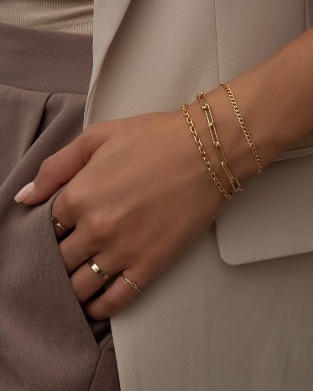 Classic Multi-Link Gold Bracelet Set
