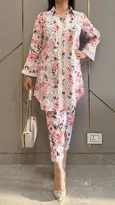 Pink Floral Printed Cotton-Linen Coord Set with Lace Trim