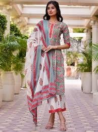 Women Pink & Silver Printed Kurta with Palazzos & Dupatta