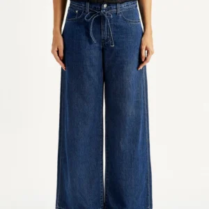 Women's Dark Blue XL Straight Loose Fit Mid Rise Jeans