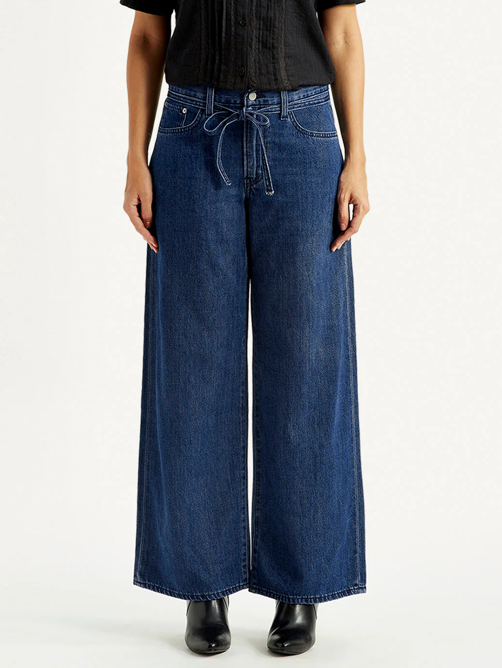 Women's Dark Blue XL Straight Loose Fit Mid Rise Jeans