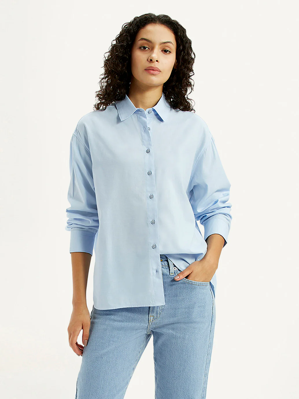 Women's Solid Light Blue Relaxed Fit Shirt