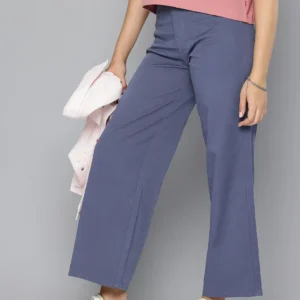 Women's Navy Blue Vintage Chino Wideleg Fit High Rise Jeans