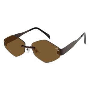 Rayzen Hexagonal Rimless Dark Brown Sunglasses